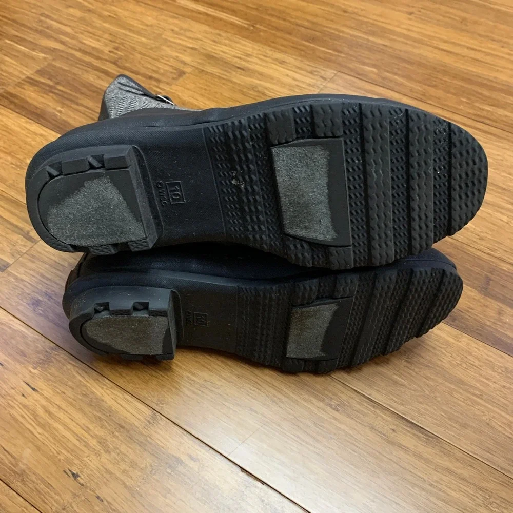 Chooka Classic Mid Cafe‎ Racer Herringbone Black Rain Boots Womens 10 Waterproof